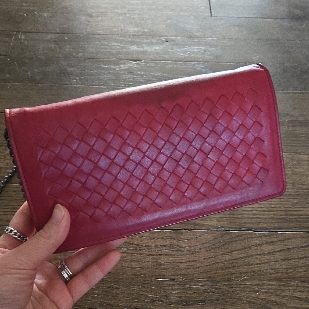 Bottega Veneta Red Woven Leather Wallet Purse